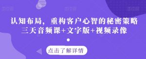 认知布局，重构客户心智的秘密策略三天音频课+文字版+视频录像-虚拟资源库