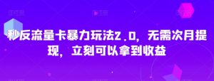 秒反流量卡暴力玩法2.0，无需次月提现，立刻可以拿到收益【揭秘】-虚拟资源库