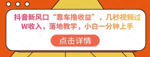 抖音新风口“靠车撸收益”，几秒视频过W收入，落地教学，小白一分钟上手【揭秘】-虚拟资源库