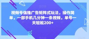 视频号强撸广告矩阵式玩法，操作简单，一部手机几分钟一条视频，单号一天轻松200+【揭秘】-虚拟资源库