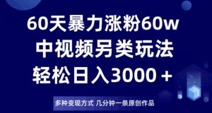 60天暴力涨粉60W,中视频另类玩法,日入3000+,几分钟一条原创作品多种变现方式-虚拟资源库