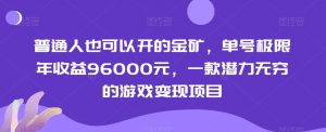 普通人也可以开的金矿，单号极限年收益96000元，一款潜力无穷的游戏变现项目【揭秘】-虚拟资源库