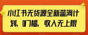 小红书无货源全新蓝海计划，0门槛，收入无上限【揭秘】-虚拟资源库
