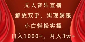 无人音乐直播，解放双手，实现躺赚，小白轻松实操，日入1000+，月入3w+【揭秘】-虚拟资源库