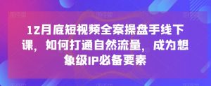 12月底短视频全案操盘手线下课，如何打通自然流量，成为想象级IP必备要素-虚拟资源库