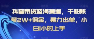 抖音带货蓝海赛道，千粉账号2W+佣金，暴力出单，小白1小时上手【揭秘】-虚拟资源库