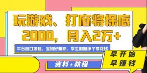 玩游戏、打麻将保底2000，月入2万+，平台风口项目【揭秘】-虚拟资源库