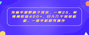抖音手游野路子玩法,一单25,单视频收益400+,日入几千轻轻松松,一部手机即可操作【揭秘】-虚拟资源库