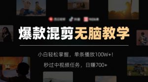 爆款混剪无脑教学,小白轻松掌握,单条播放100W+!秒过中视频任务,日赚700+【揭秘】-虚拟资源库