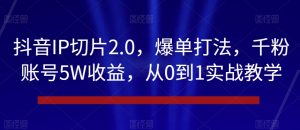 抖音IP切片2.0,爆单打法,千粉账号5W收益,从0到1实战教学【揭秘】-虚拟资源库