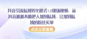 抖音引流私域转化模式1.0现场视频，从抖音源源不断把人加到私域，让加到私域的粉丝买单-虚拟资源库