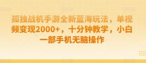 孤独战机手游全新蓝海玩法,单视频变现2000+,十分钟教学,小白一部手机无脑操作【揭秘】-虚拟资源库