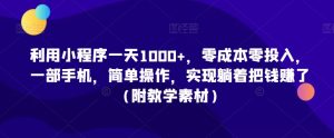 利用小程序一天1000+，零成本零投入，一部手机，简单操作，实现躺着把钱赚了（附教学素材）【揭秘】-虚拟资源库
