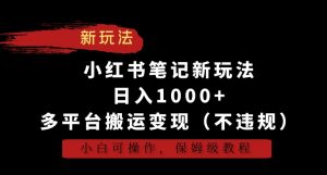 小红书笔记新玩法,日入1000+,多平台搬运变现(不违规),小白可操作,保姆级教程【揭秘】-虚拟资源库