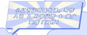 小红书运营成长课,写作入门&内容运营&接广变现【文档】-虚拟资源库