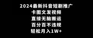 2024最新抖音短剧推广，卡图文发视频，直接无脑搬，百分百不违规，轻松月入1W+【揭秘】-虚拟资源库