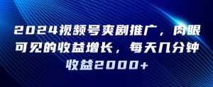 2024视频号爽剧推广,肉眼可见的收益增长,每天几分钟收益2000+【揭秘】-虚拟资源库