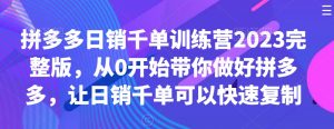 拼多多日销千单训练营2023完整版，从0开始带你做好拼多多，让日销千单可以快速复制-虚拟资源库