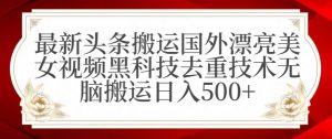 最新头条搬运国外漂亮美女视频黑科技去重技术无脑搬运日入500+【揭秘】-虚拟资源库