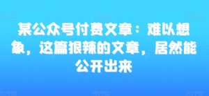 某公众号付费文章：难以想象，这篇狠辣的文章，居然能公开出来-虚拟资源库