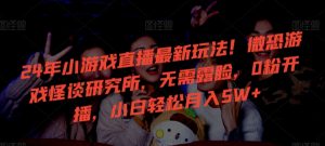 24年小游戏直播最新玩法!微恐游戏怪谈研究所,无需露脸,0粉开播,小白轻松月入5W+【揭秘】-虚拟资源库