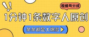 2024最新不露脸超火视频号分成计划,数字人原创日入3000+【揭秘】-虚拟资源库