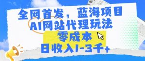 全网首发,蓝海项目,AI网站代理玩法,零成本日收入1-3千+【揭秘】-虚拟资源库