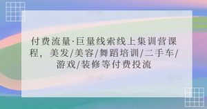 付费流量·巨量线索线上集训营课程，美发/美容/舞蹈培训/二手车/游戏/装修等付费投流-虚拟资源库
