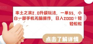 率土之滨2.0升级玩法，一单35，小白一部手机无脑操作，日入2000＋轻轻松松【揭秘】-虚拟资源库