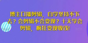 博主口播剪辑，自学坚持不下去？会剪辑不会变现？十天学会剪辑，疯狂变现收钱!-虚拟资源库