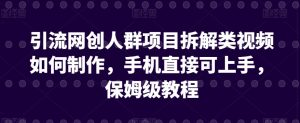 引流网创人群项目拆解类视频如何制作，手机直接可上手，保姆级教程【揭秘】-虚拟资源库