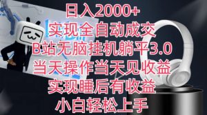 日入2000+,实现全自动成交,B站无脑挂机躺平3.0,当天操作当天见收益,实现睡后有收益【揭秘】-虚拟资源库