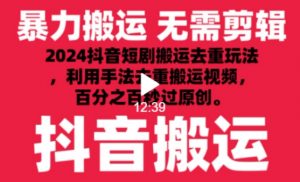 2024最新抖音搬运技术，抖音短剧视频去重，手法搬运，利用工具去重，达到秒过原创的效果【揭秘】-虚拟资源库