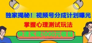 独家揭秘!视频号分成计划曝光,掌握心理测试玩法,快速实现1000元收益【揭秘】-虚拟资源库