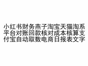 小红书财务燕子淘宝天猫淘系平台对账回款核对成本核算支付宝自动取数电商日报表-虚拟资源库