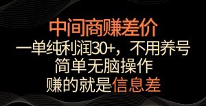 中间商赚差价，一单纯利润30+，简单无脑操作，赚的就是信息差，轻轻松松日入1000+【揭秘】-虚拟资源库