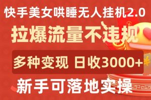 快手美女哄睡无人挂机2.0.拉爆流量不违规，多种变现途径，日收3000+，新手可落地实操【揭秘】-虚拟资源库