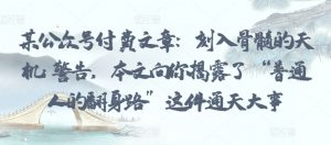 某公众号付费文章：刻入骨髓的天机: 警告，本文向你揭露了 “普通人的翻身路” 这件通天大事-虚拟资源库