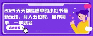 2024天天都能爆单的小红书最新玩法，月入五位数，操作简单，一学就会【揭秘】-虚拟资源库