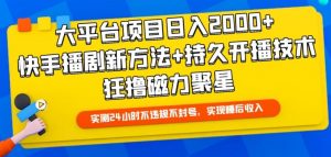 大平台项目日入2000+，快手播剧新方法+持久开播技术，狂撸磁力聚星【揭秘】-虚拟资源库