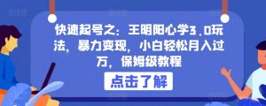 快速起号之：王明阳心学3.0玩法，暴力变现，小白轻松月入过万，保姆级教程【揭秘】-虚拟资源库