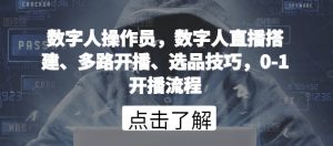数字人操作员，数字人直播搭建、多路开播、选品技巧，0-1开播流程-虚拟资源库