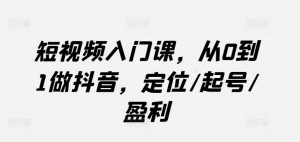 短视频入门课,从0到1做抖音,定位/起号/盈利-虚拟资源库