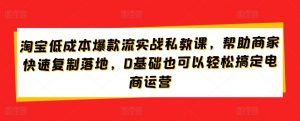 淘宝低成本爆款流实战私教课，帮助商家快速复制落地，0基础也可以轻松搞定电商运营-虚拟资源库