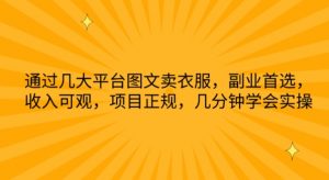 通过几大平台图文卖衣服，副业首选，收入可观，项目正规，几分钟学会实操【揭秘】-虚拟资源库