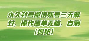 永久封号微信账号三天解封，操作简单无脑，自测【揭秘】-虚拟资源库