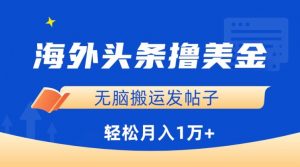 海外头条撸美金,无脑搬运发帖子,月入1万+,小白轻松掌握【揭秘】-虚拟资源库