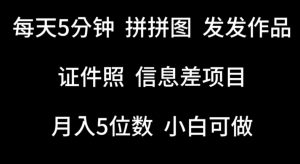 每天5分钟，拼拼图发发作品，证件照信息差项目，小白可做【揭秘】-虚拟资源库