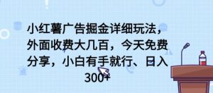 小红薯广告掘金详细玩法，外面收费大几百，小白有手就行，日入300+【揭秘】-虚拟资源库