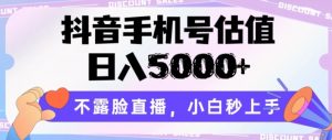 抖音手机号估值，日入5000+，不露脸直播，小白秒上手【揭秘】-虚拟资源库
